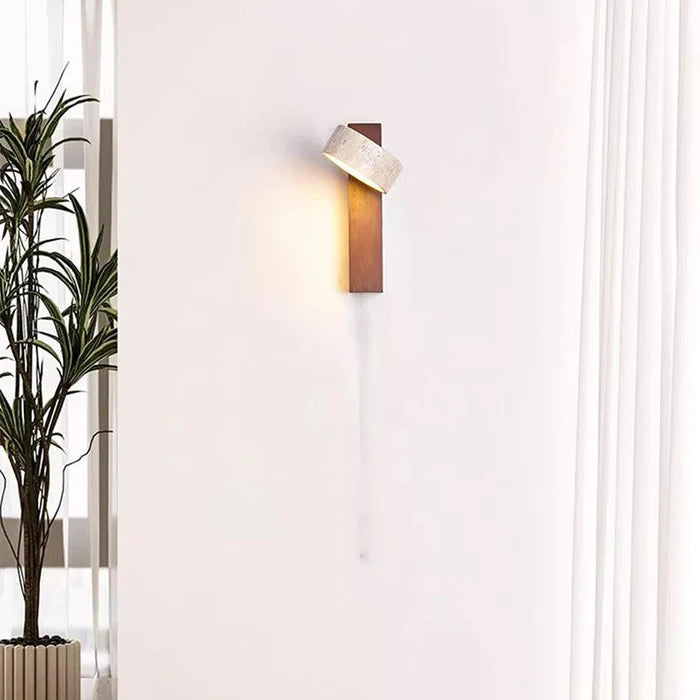 Travora – Wabi-Sabi Wall Lamp in Travertine & Wood