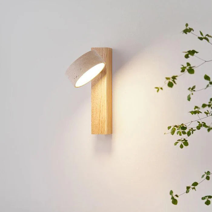 Travora – Wabi-Sabi Wall Lamp in Travertine & Wood