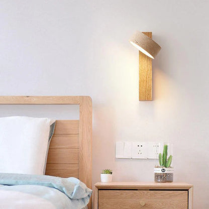 Travora – Wabi-Sabi Wall Lamp in Travertine & Wood