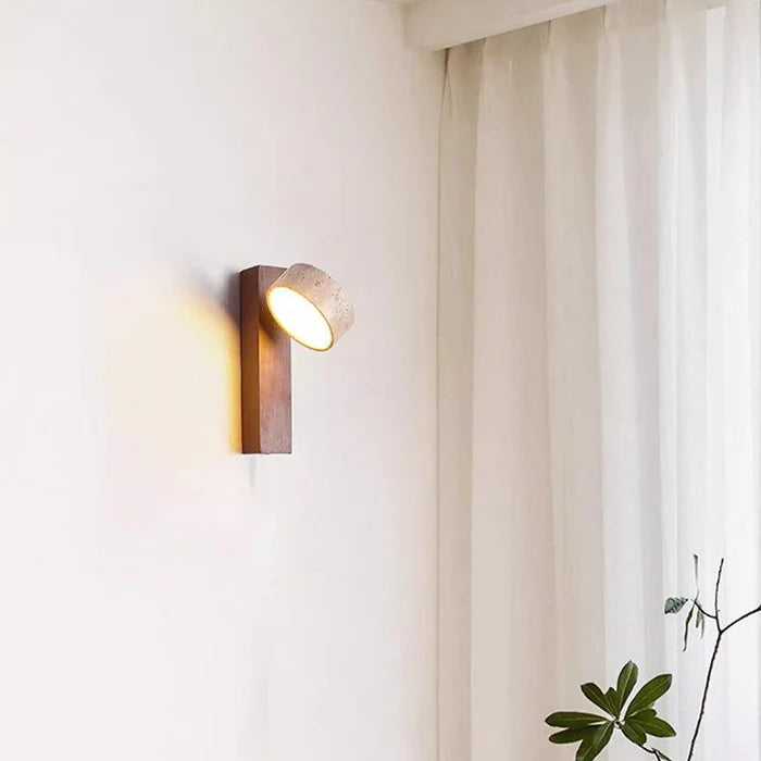 Travora – Wabi-Sabi Wall Lamp in Travertine & Wood