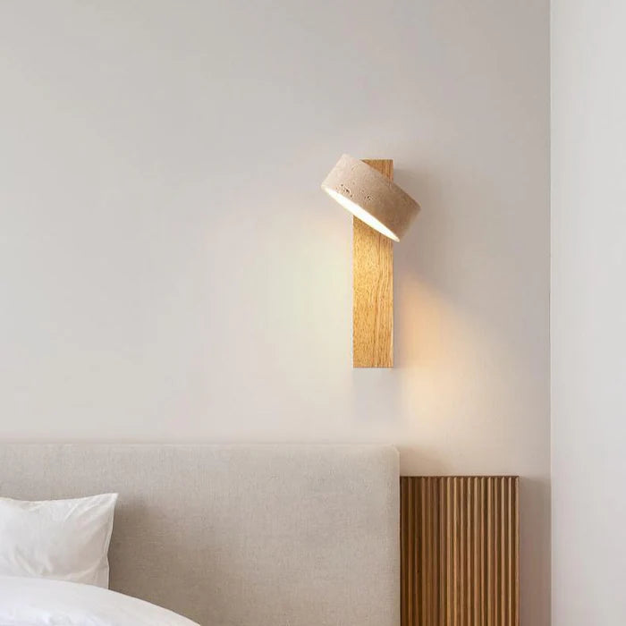 Travora – Wabi-Sabi Wall Lamp in Travertine & Wood
