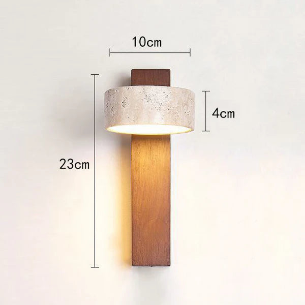 Travora – Wabi-Sabi Wall Lamp in Travertine & Wood
