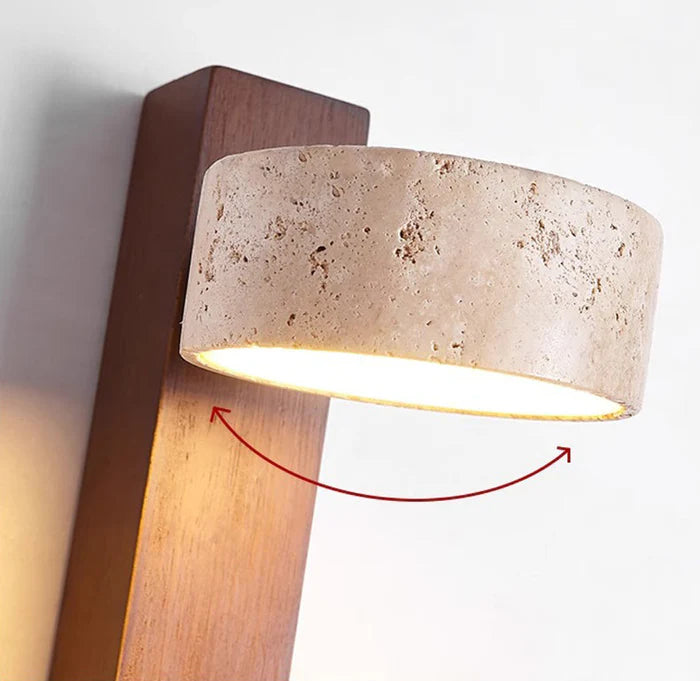 Travora – Wabi-Sabi Wall Lamp in Travertine & Wood