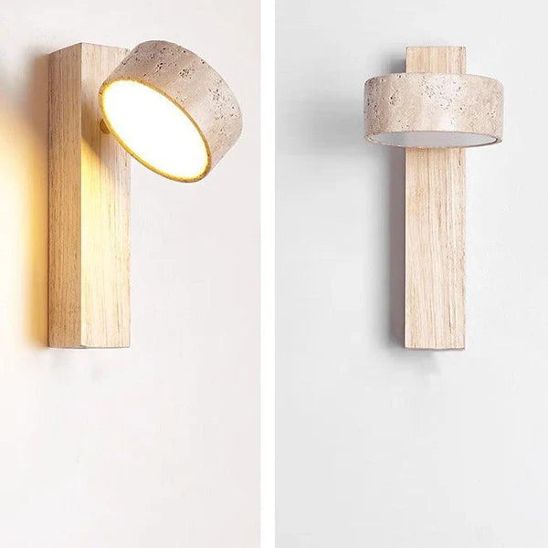 Travora – Wabi-Sabi Wall Lamp in Travertine & Wood