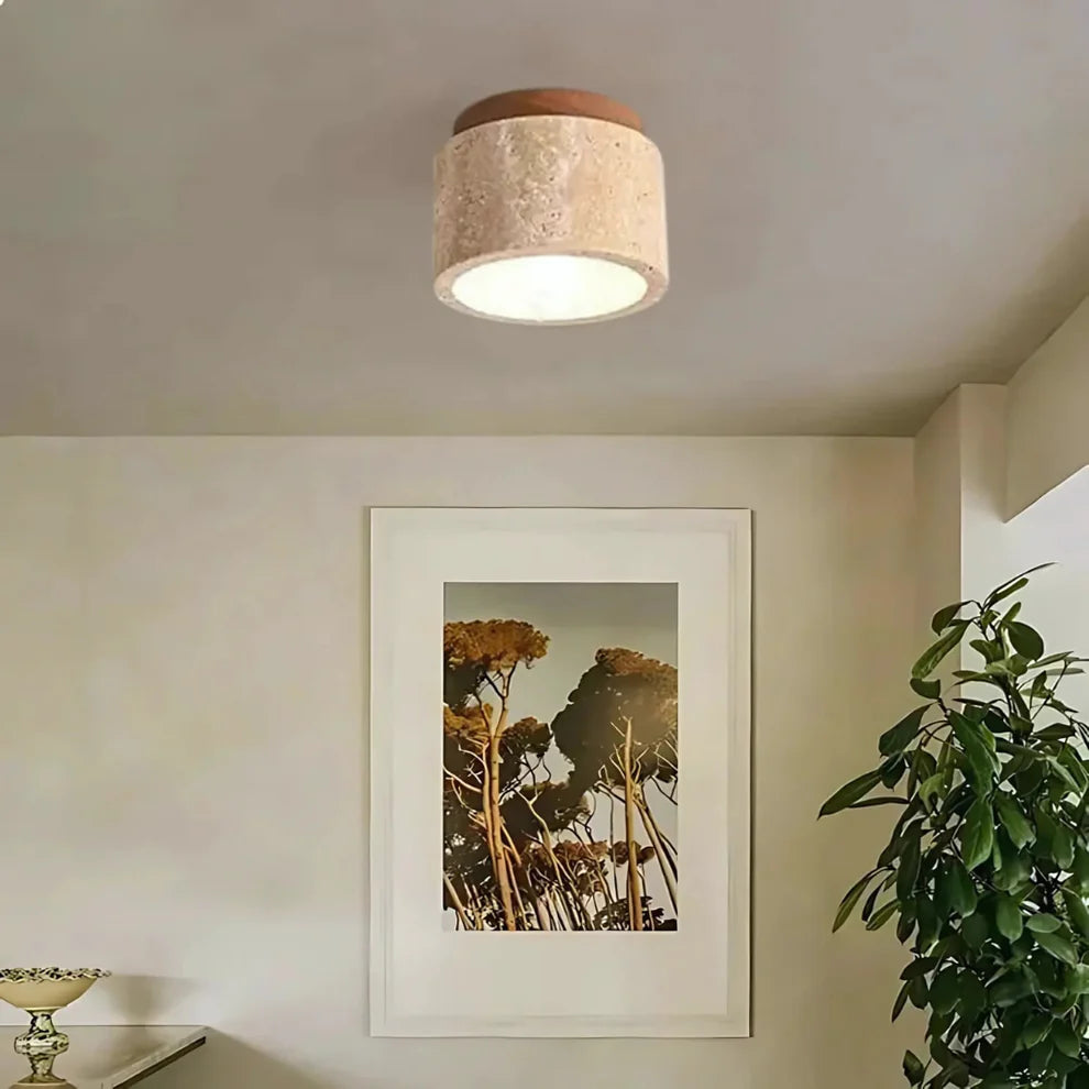 StoneAura – Modern Travertine Ceiling Light