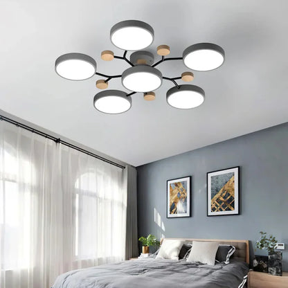 LumoSphere – Molecular LED Flush Mount Ceiling Light with Wood Accents