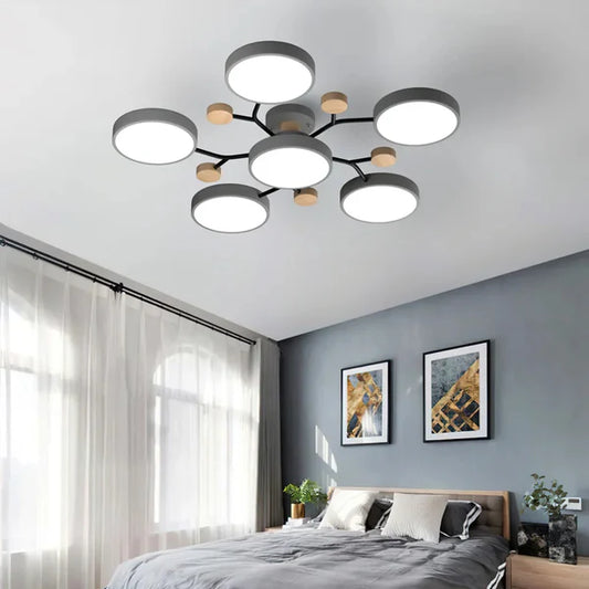 LumoSphere – Molecular LED Flush Mount Ceiling Light with Wood Accents