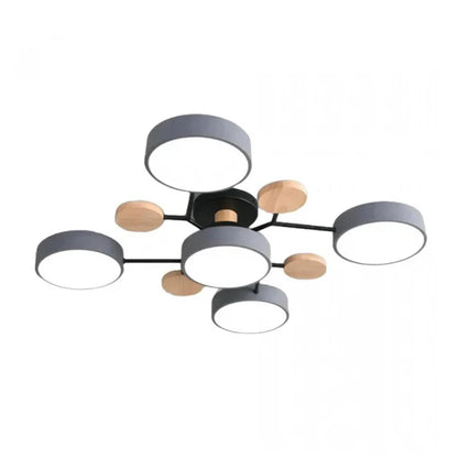 LumoSphere – Molecular LED Flush Mount Ceiling Light with Wood Accents