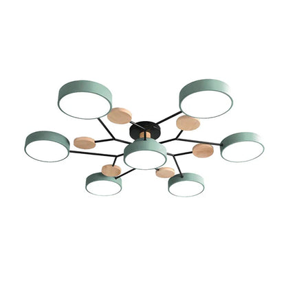 LumoSphere – Molecular LED Flush Mount Ceiling Light with Wood Accents