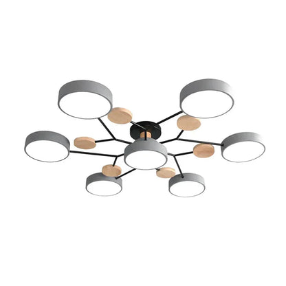 LumoSphere – Molecular LED Flush Mount Ceiling Light with Wood Accents