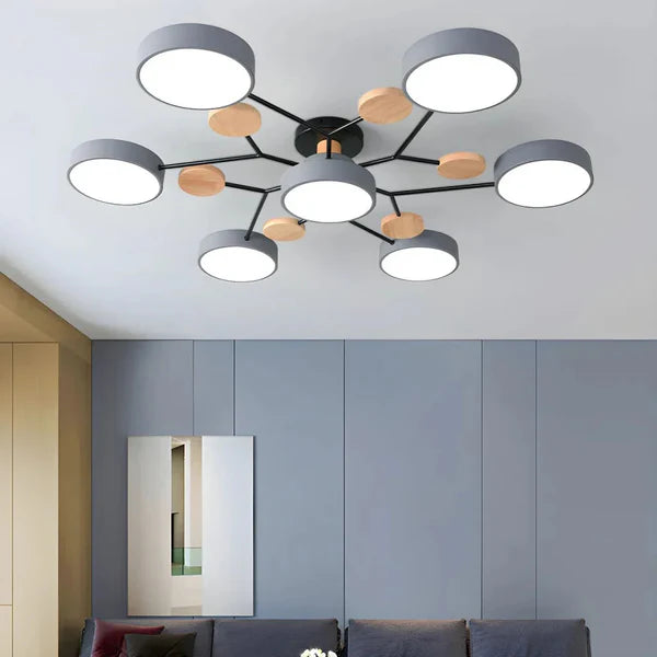 LumoSphere – Molecular LED Flush Mount Ceiling Light with Wood Accents