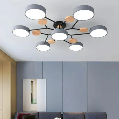 LumoSphere – Molecular LED Flush Mount Ceiling Light with Wood Accents