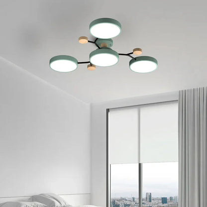 LumoSphere – Molecular LED Flush Mount Ceiling Light with Wood Accents