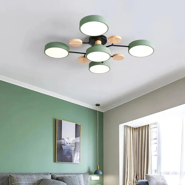 LumoSphere – Molecular LED Flush Mount Ceiling Light with Wood Accents
