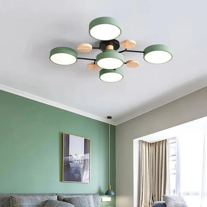 LumoSphere – Molecular LED Flush Mount Ceiling Light with Wood Accents