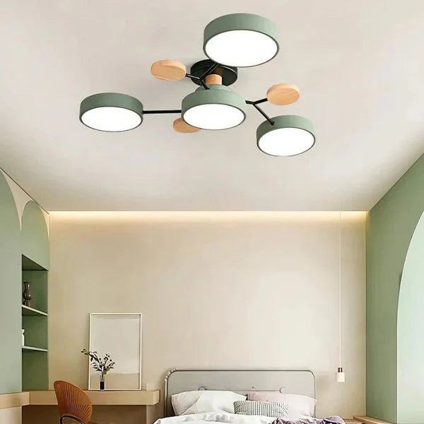 LumoSphere – Molecular LED Flush Mount Ceiling Light with Wood Accents