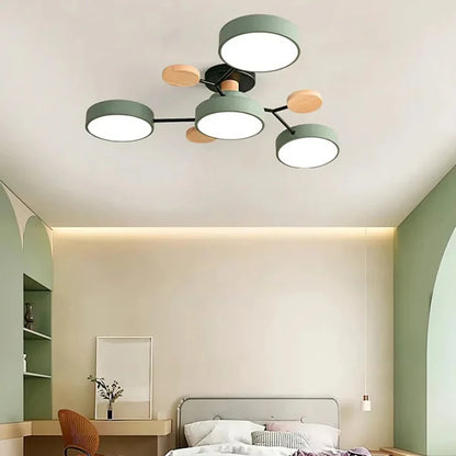 LumoSphere – Molecular LED Flush Mount Ceiling Light with Wood Accents