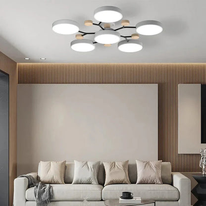 LumoSphere – Molecular LED Flush Mount Ceiling Light with Wood Accents