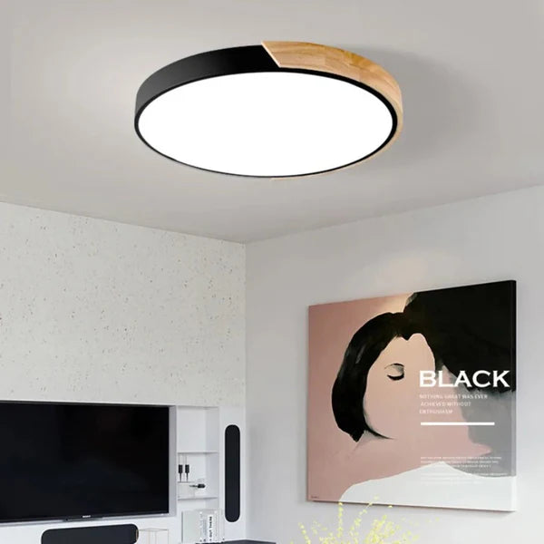 LumoRound – Minimalist LED Flush Mount Ceiling Light with Wooden Accent