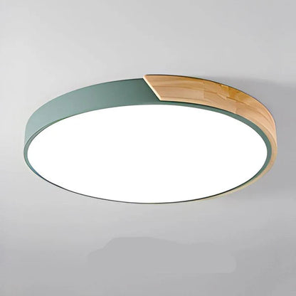 LumoRound – Minimalist LED Flush Mount Ceiling Light with Wooden Accent