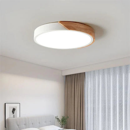 LumoRound – Minimalist LED Flush Mount Ceiling Light with Wooden Accent