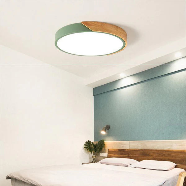 LumoRound – Minimalist LED Flush Mount Ceiling Light with Wooden Accent
