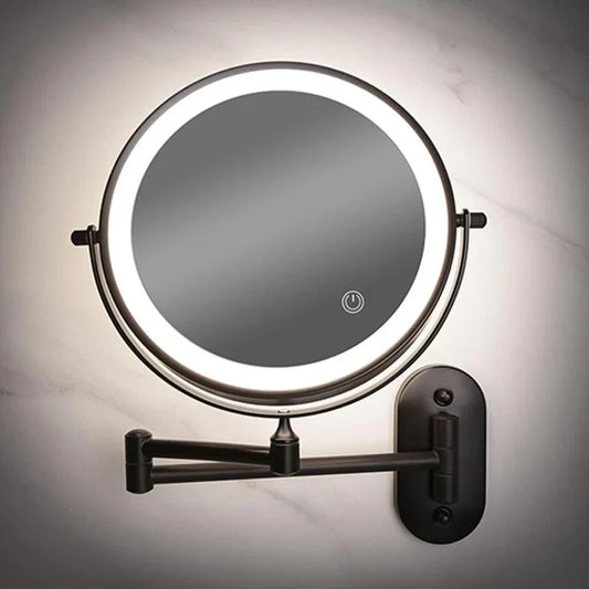 Luxora – Black LED Wall-Mounted Magnifying Mirror