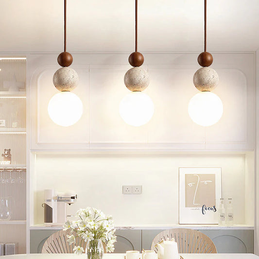 TerraGlow – Modern Travertine & Glass Pendant Lamp