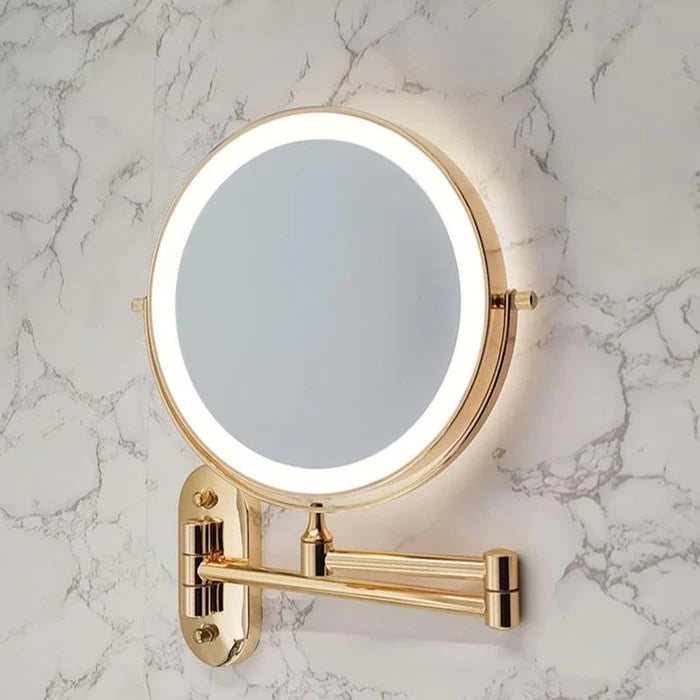LumiAura – Gold LED Wall-Mounted Magnifying Mirror