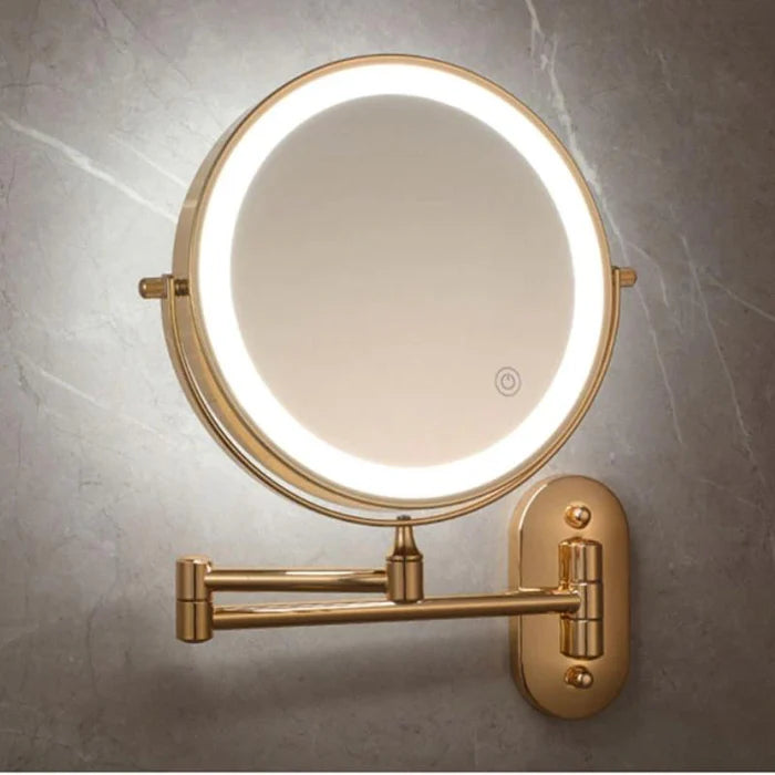 LumiAura – Gold LED Wall-Mounted Magnifying Mirror