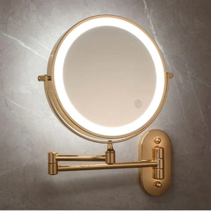 LumiAura – Gold LED Wall-Mounted Magnifying Mirror