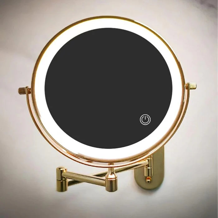 LumiAura – Gold LED Wall-Mounted Magnifying Mirror