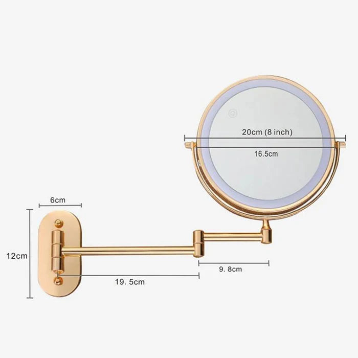 LumiAura – Gold LED Wall-Mounted Magnifying Mirror