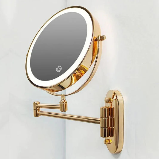 LumiAura – Gold LED Wall-Mounted Magnifying Mirror
