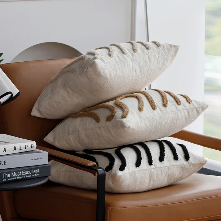 Sabella – Boho Chenille Cushion Cover with Soft Geometric Lines for Sofa & Living Room