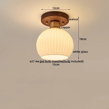LumoPumpkin – Nordic Pumpkin Glass Ceiling Light with Wooden Base
