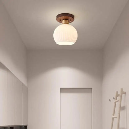 LumoPumpkin – Nordic Pumpkin Glass Ceiling Light with Wooden Base