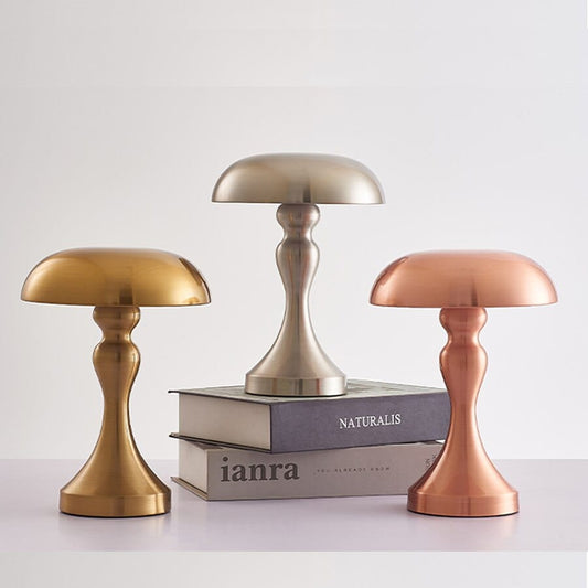 LumiMush – Wireless Mushroom-Inspired LED Table Lamp | Gold Metal & Acrylic