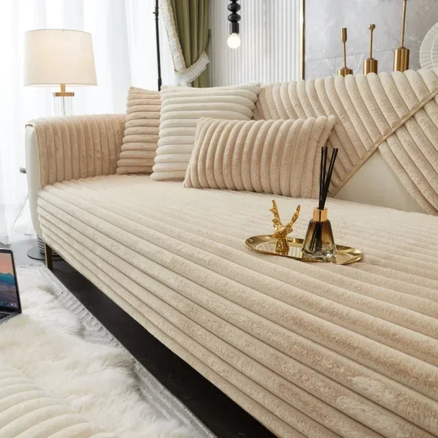 Snugelle – Waterproof & Anti-Slip Plush Sofa Cover for Winter Comfort