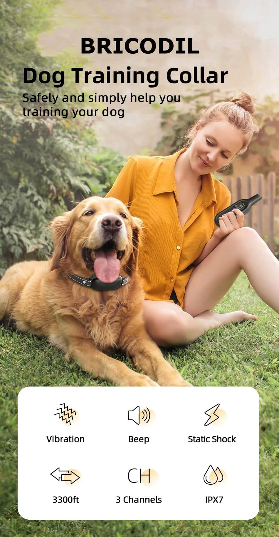 Dog Training Collar with Remote 1000m- Bricodil  BCD4721