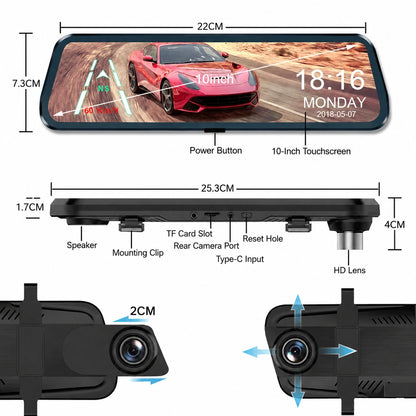 Bricodil – 10" Touchscreen Rear View Mirror Dash Cam