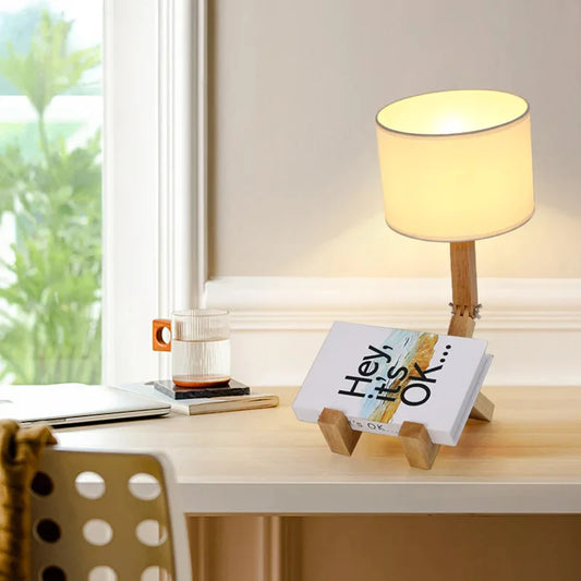 LumoLeg – Adjustable Wooden Desk Lamp with Fabric Shade