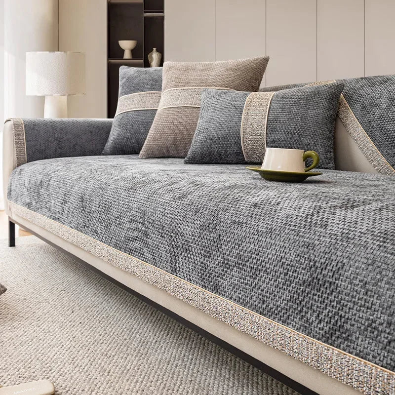 VelureLine – Luxury Anti-Slip Textured Sofa Cover with Golden Edge