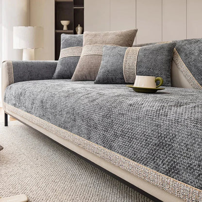 VelureLine – Luxury Anti-Slip Textured Sofa Cover with Golden Edge