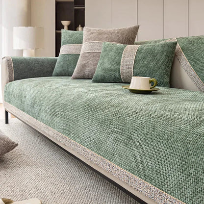 VelureLine – Luxury Anti-Slip Textured Sofa Cover with Golden Edge