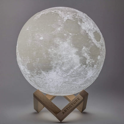 LunaGlow – 3D Printed LED Moon Lamp | Wooden Base & 6 Colours