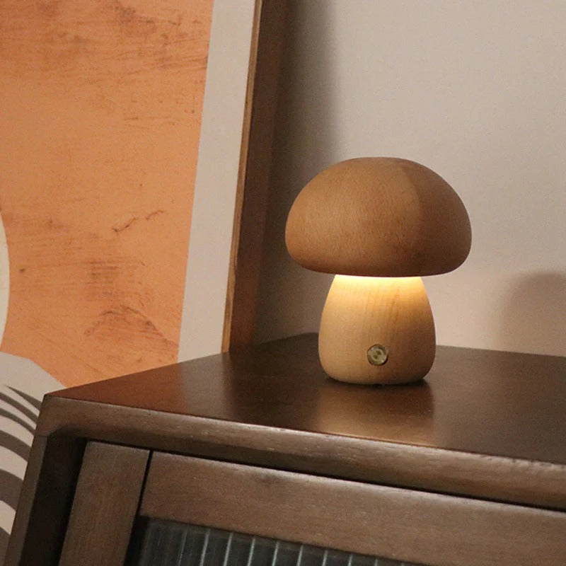 MiloGlow – Wooden LED Mushroom Table Lamp