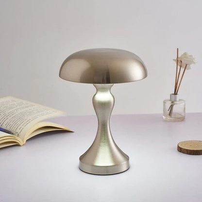 LumiMush – Wireless Mushroom-Inspired LED Table Lamp | Gold Metal & Acrylic