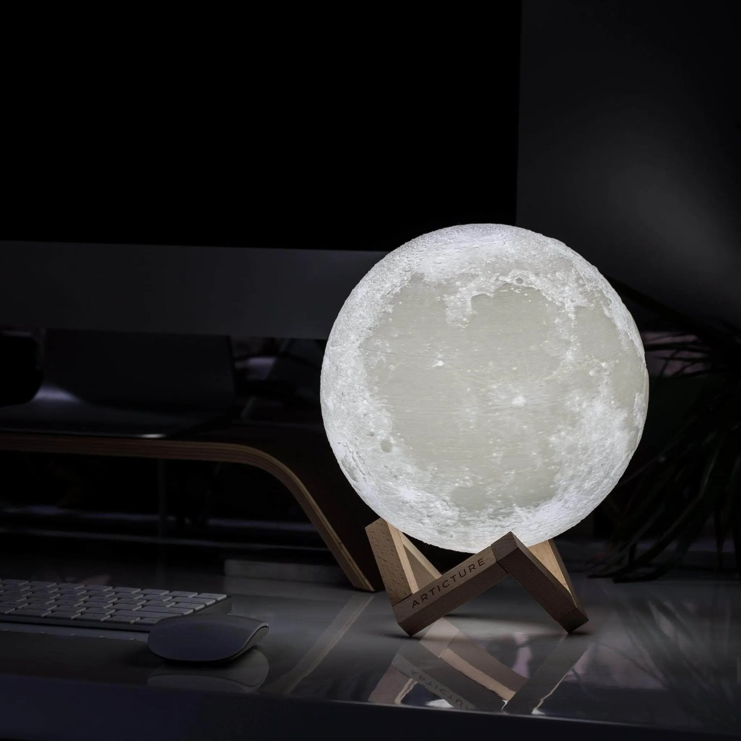 LunaGlow – 3D Printed LED Moon Lamp | Wooden Base & 6 Colours