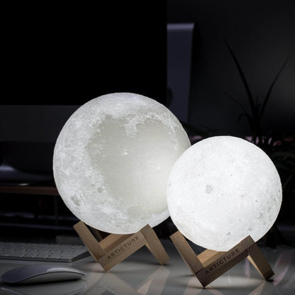 LunaGlow – 3D Printed LED Moon Lamp | Wooden Base & 6 Colours